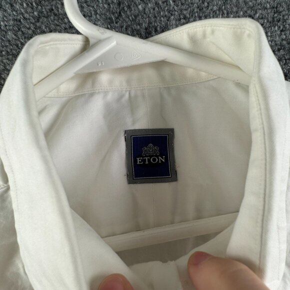 Eton Long Sleeve Button Up Shirt Men Cotton Designer White 17.5 Sweden Woven - Picture 7 of 15